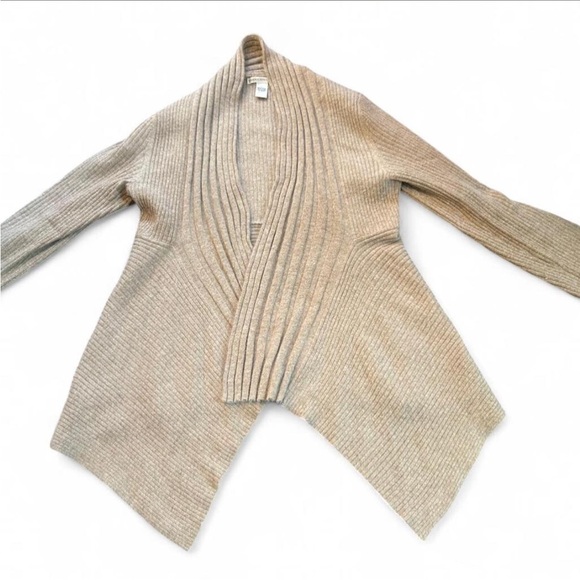 Sarah Spencer Angora Blend Oatmeal Waterfall Ribbed Open Front Cardigan Cozy | L - Picture 2 of 10